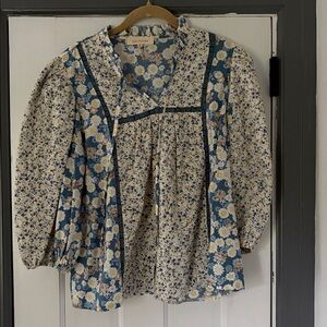Solitaire Blue and Cream Floral Blouse